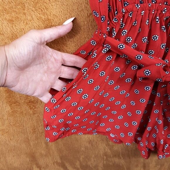 FAITHFULL THE BRAND Romper Womens Size 2 Red Floral Playsuit Belted Flowy CUSCO - Picture 6 of 10